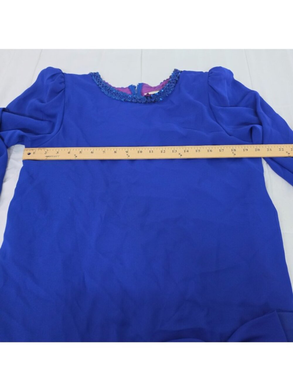 Vintage After Dark Blue Sequin Bow Peplum Dress Womens 11/12 80s 90s Cocktail - Picture 8 of 16